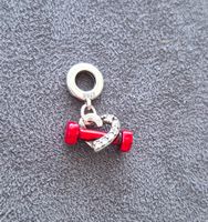 Silber Charm Herz mit Hantel rot +Garantie