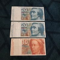Banknoten Schweiz 20 franken und 10 franken 