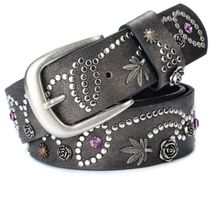 Punk-Gürtel mit Blätter und Blumennieten - Ceinture