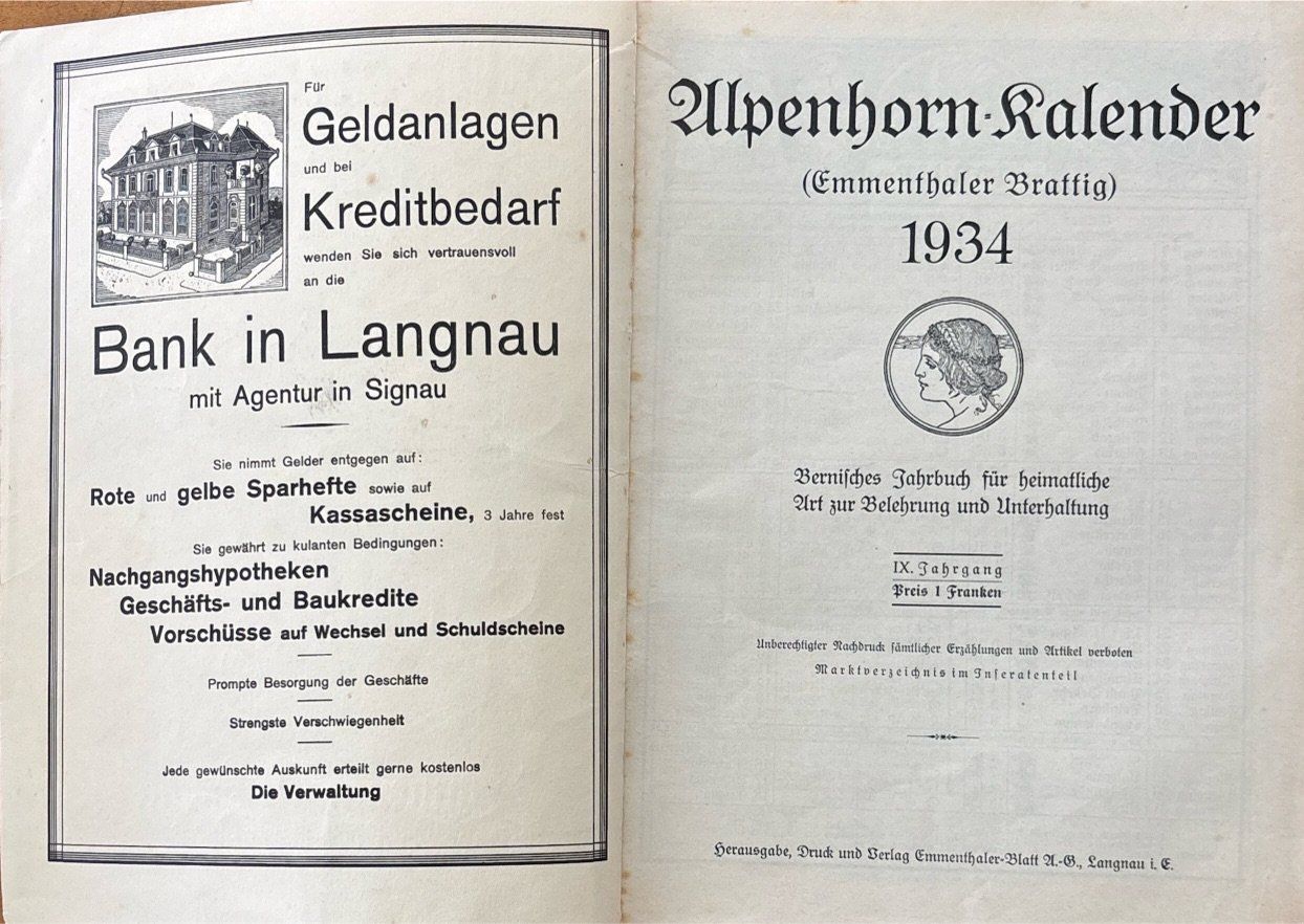 Bücher: Alpenhorn-Kalender 1934 – Gebraucht aus Sarnen von Livres 1