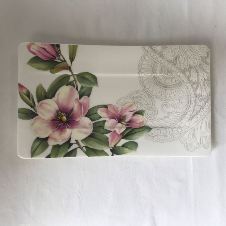 Villeroy & Boch Amazonia Rechteckiger Servierteller – Aus Premium Bone Porzellan, 44 X 23 Cm, Mit Goldakzenten