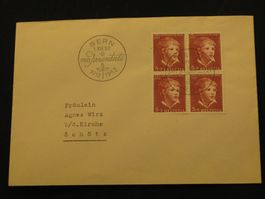 Pro Juventute FDC 1952 Nr. 143 Knabenbildnis 4-Block