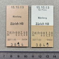 Rümlang - Zürich HB, 2 entwertete Bahnbillette, SBB, 1983