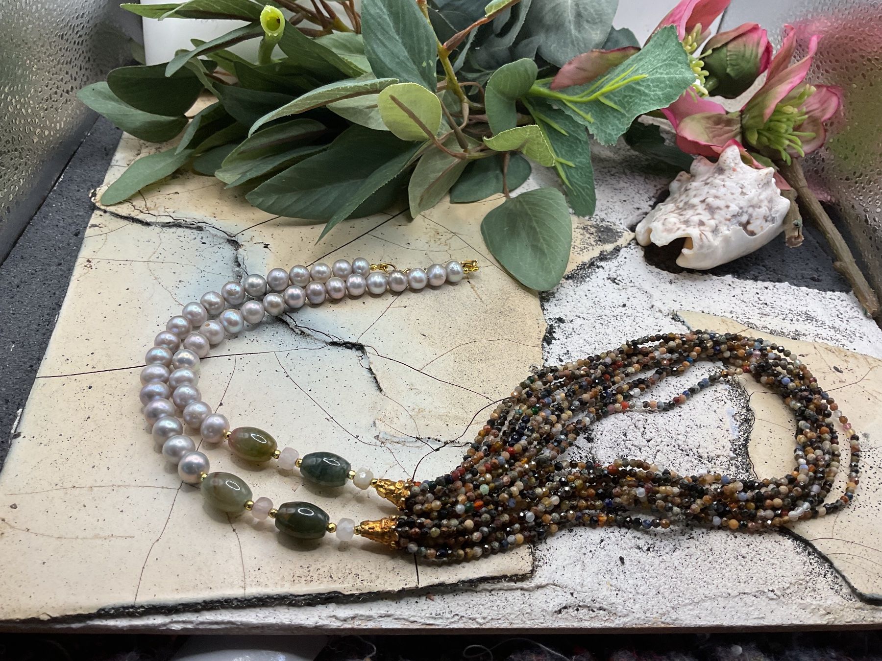 Catenine: Super Collier mit Achat und Süsswasserperlen – Nuovo (secondo la descrizione) da Luzern venduto da S.Kern01 6