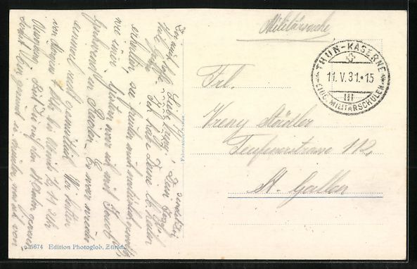 Cartoline postali: AK Thun, Die Kasernen, 1931 – Usato da Berlin venduto da bartko-reher 1