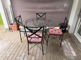 Gartentisch mit Glasplatte und 4 Stühlen, Top Zustand! (53)