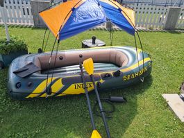 Intex Seahawk 2 Schlauchboot mit Sonnendach & Paddel & Pumpe