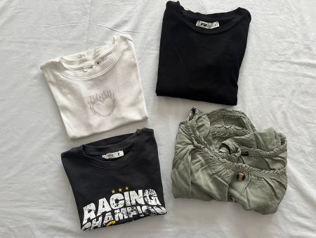 Damen 4-er Set kurz T-Shirt weiss/d' grau/schwarz/olivgrün S