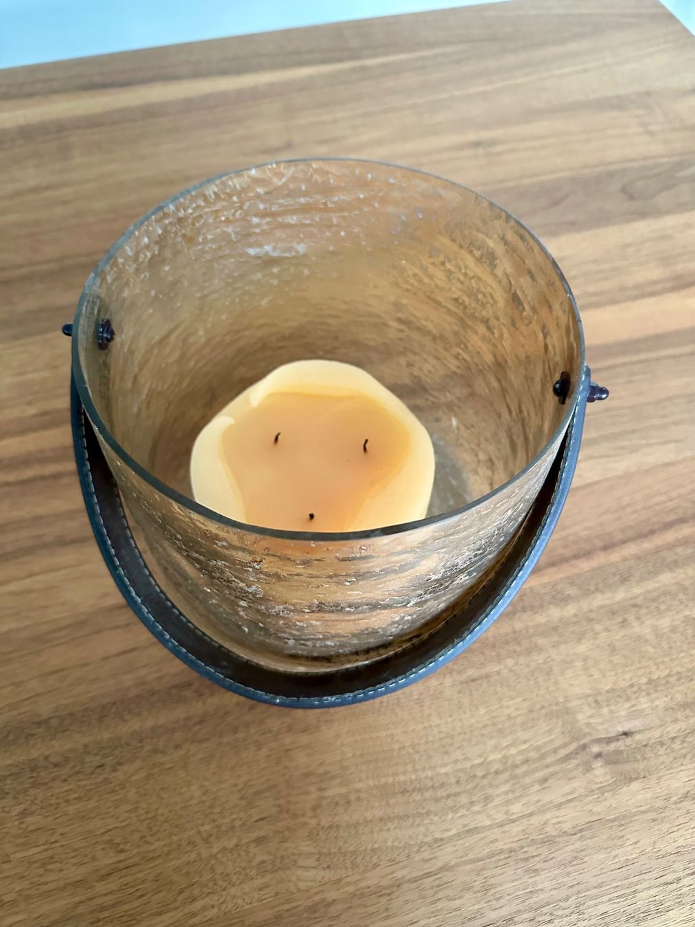 Tutte le decorazioni: Windlicht, goldbraunes Glas, mit Ledergriff – Usato da Chur venduto da Avero 3