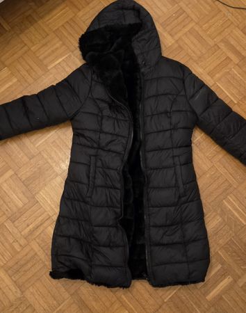 Women's reversible coat, black with hood, used condition