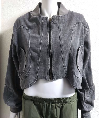 Jeans Bomber Jacke Crop-Style / Acid-Wash Gr. S