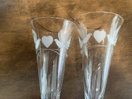 edle Hochzeits - Gläser mit Herz & Tauben - 2er Set - NEU