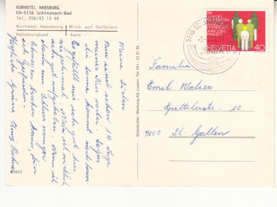 Cartoline postali: Schinznach 1981 – Usato da Bürglen TG venduto da StampGraf 1