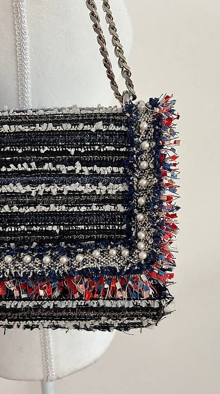Borse da donna: Tasche silber/blau/rosa/weiss gestreift mit Perlen – Usato da Volketswil venduto da oli_l2zq 3