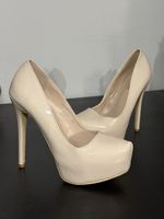 Beige Platform High Heels Patent Leather Size 40