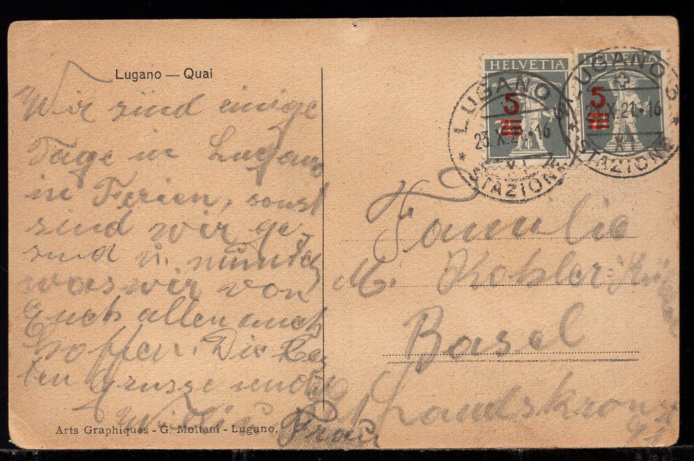 Cartoline postali: Lugano - Quai  1921 – Usato da Aarau venduto da kufi44 3