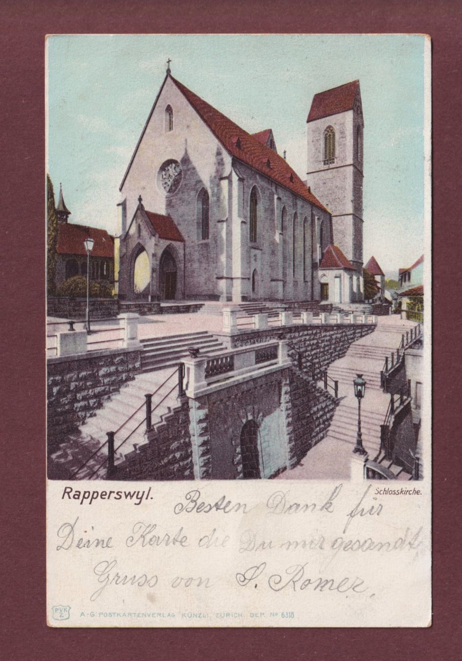 Cartoline postali: RAPPERSWIL - Schlosskirche - 1903 – Usato da Pully venduto da nicecards