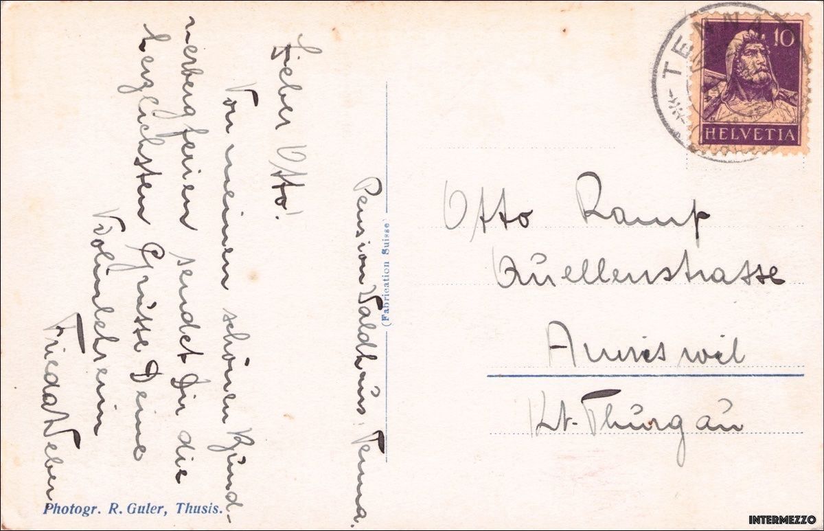 Cartoline postali: Tenna GR // Kirche Piz Beverin 1939 – Usato da Basel venduto da intermezzo12 1