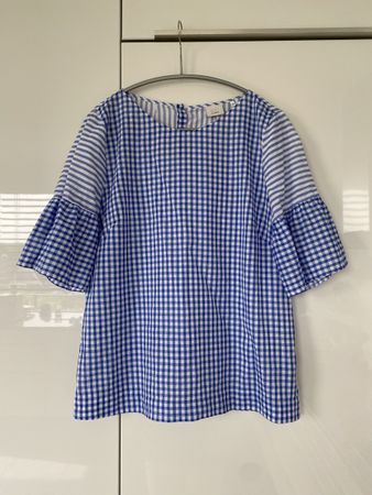 CALIBAN Bluse weiss blau kariert Gr. IT44 / CH38