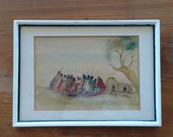 Kleines Aquarell aus Kenia "Masai Warriors"