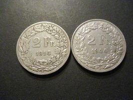 2 x 2.- Fr  1914 + 1944 Superbes pièces Top du Top qualité