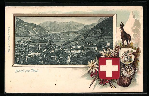 Ansichtskarten: Passepartout-Lithographie Chur, Gesamtan – Gebraucht aus Berlin von bartko-reher