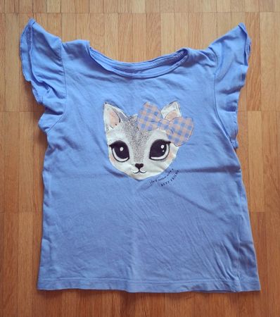 🌿🌸 T-Shirt hellblau, Gr. 110/116, H&M, Katze