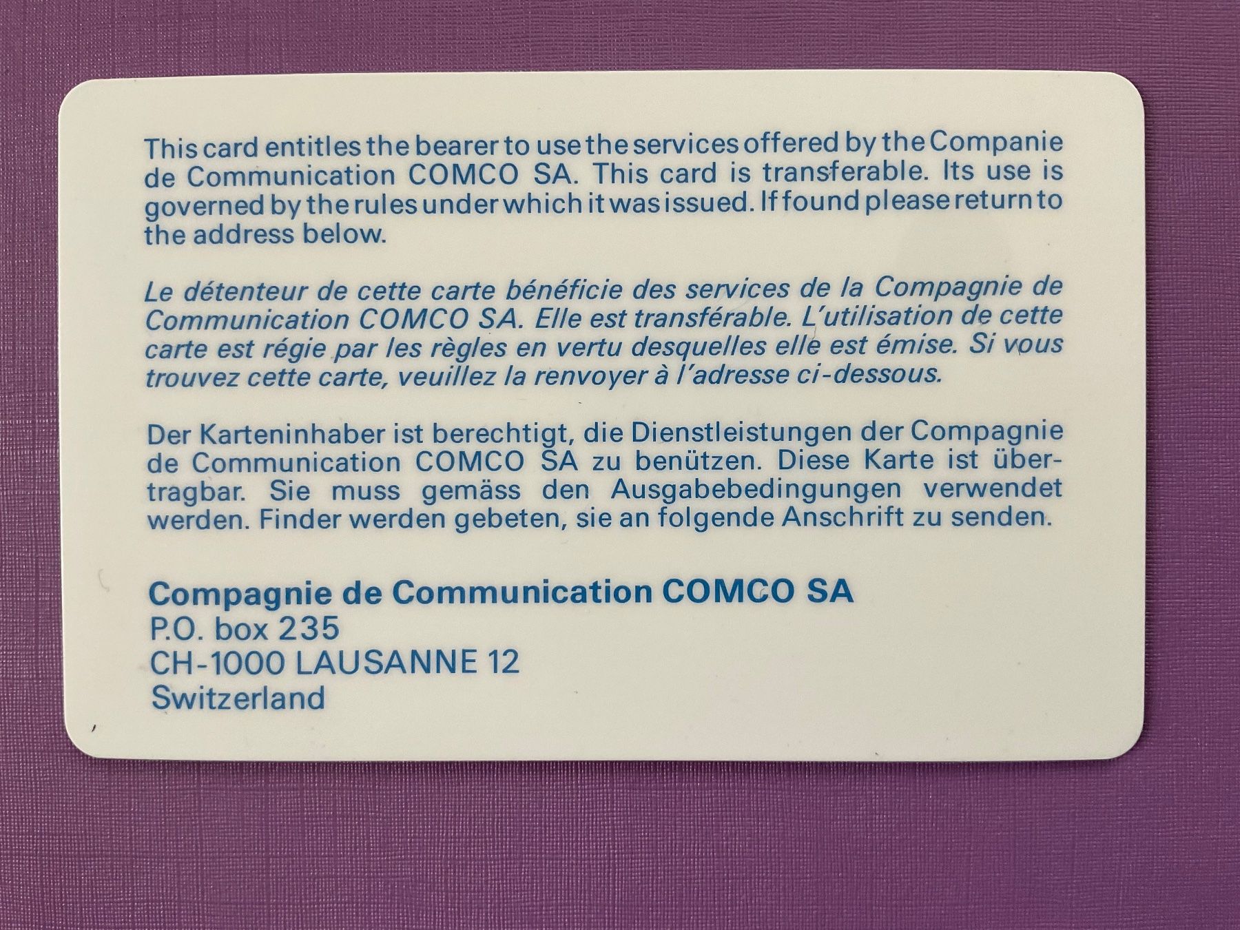 Telefon- & Taxkarten: Comco Card – Gebraucht aus Winterthur von Grap75 1