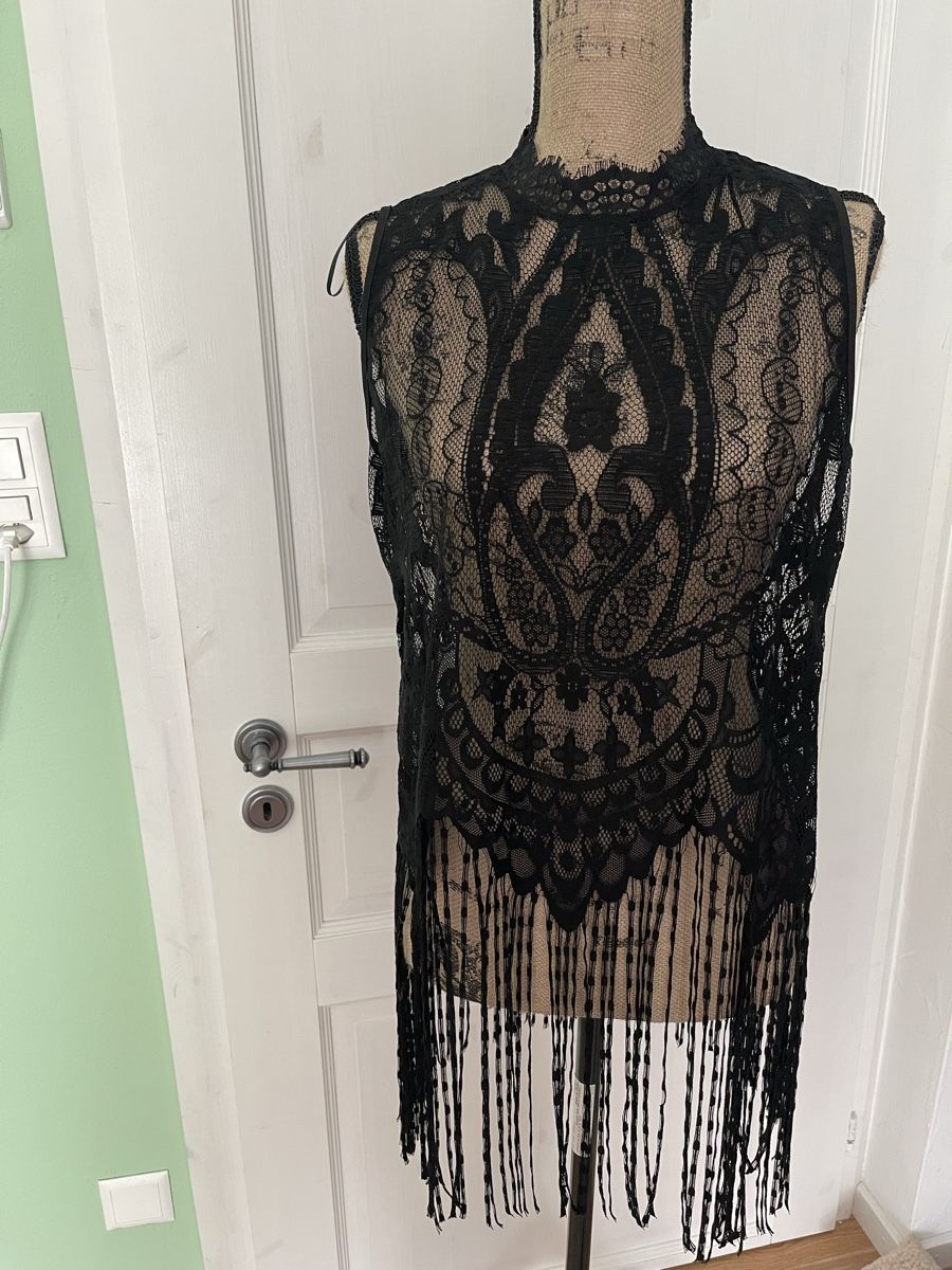 Zara Top: Zara Basic Spitzen Oberteil Fransen Schwarz Grösse M – Nuovo (secondo la descrizione) da Hätzingen venduto da Limao
