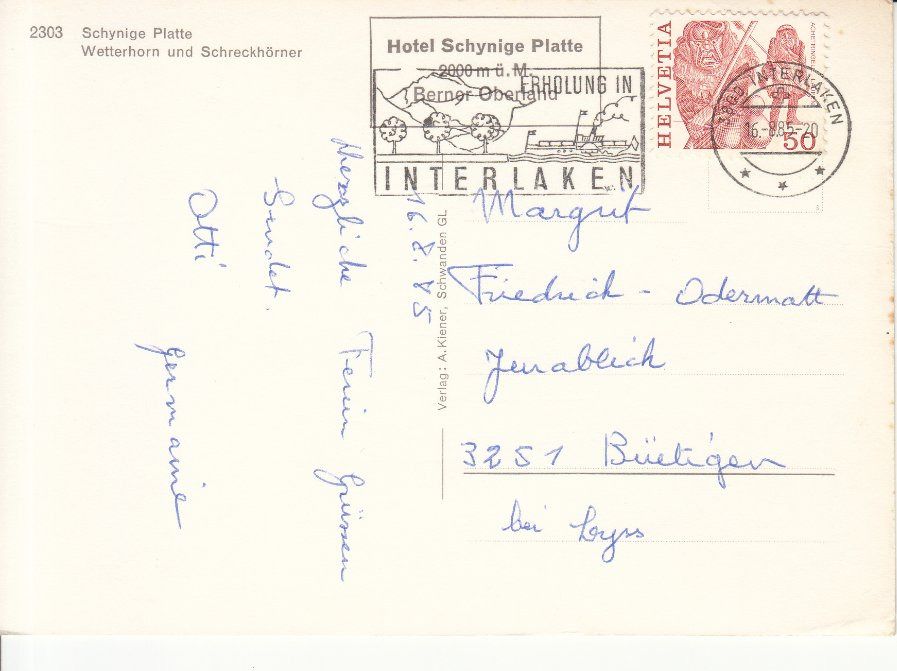 Cartoline postali: Schynige Platte 1985 – Usato da Bürglen TG venduto da StampGraf 1
