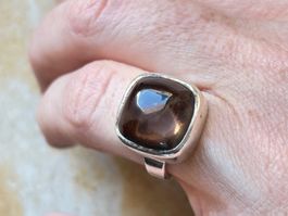 Silberring 800 mit Rauchquarz, Vintage Look (Grösse 52.5 )