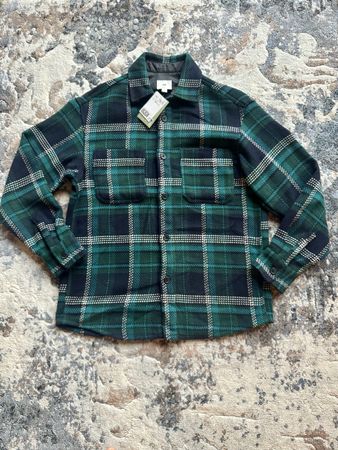 H&M Flannel Shirt Jacket, Green and Navy Plaid, Size M, NWT