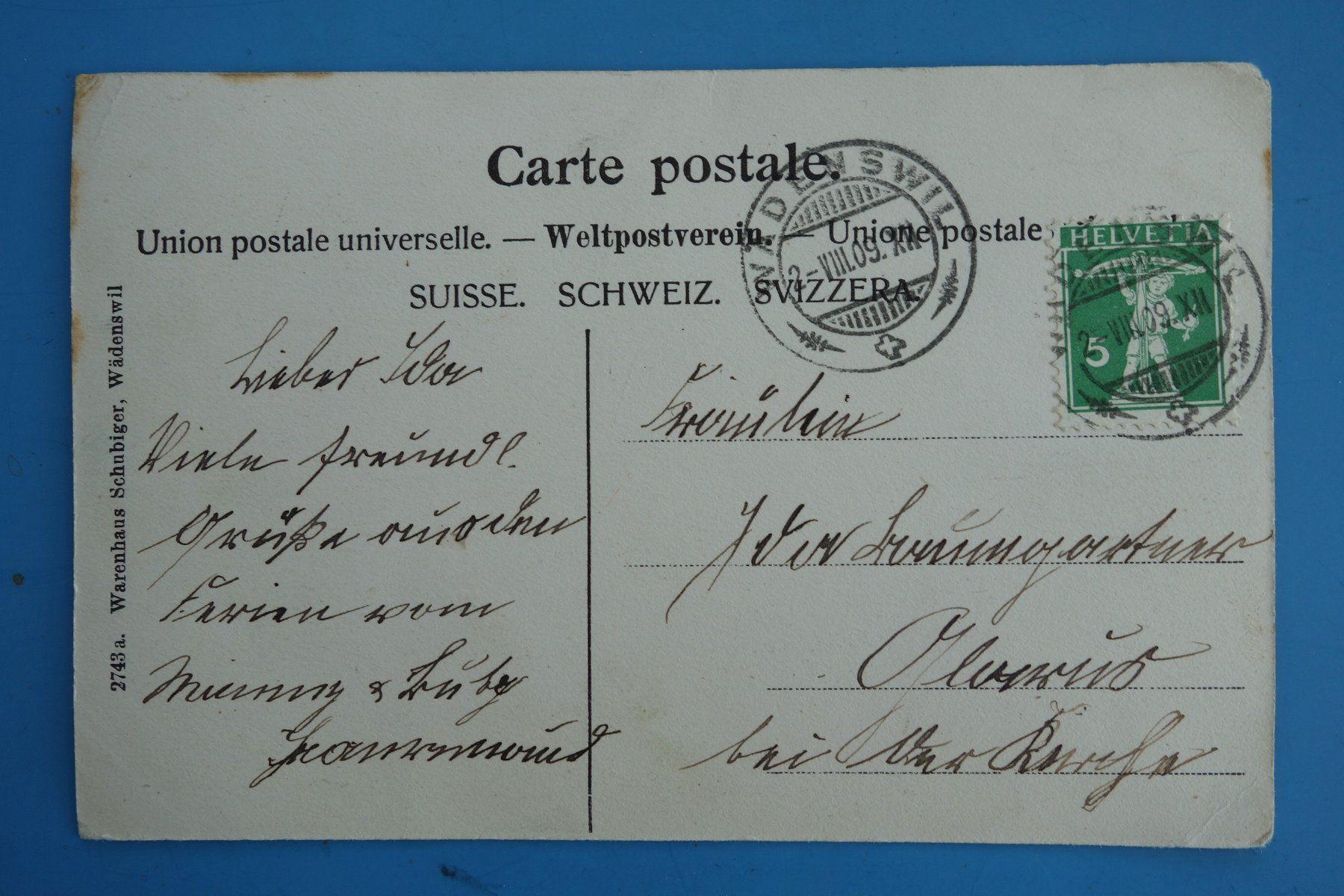 Cartes postales: WÄDENSWIL - ehemaliges  Krankenasyl - 1909 – D'occasion à Ibach par Ibanto 1