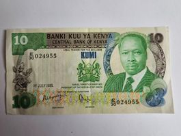 Billet 10 Shillings Kenya 1985, d'occasion, authentique