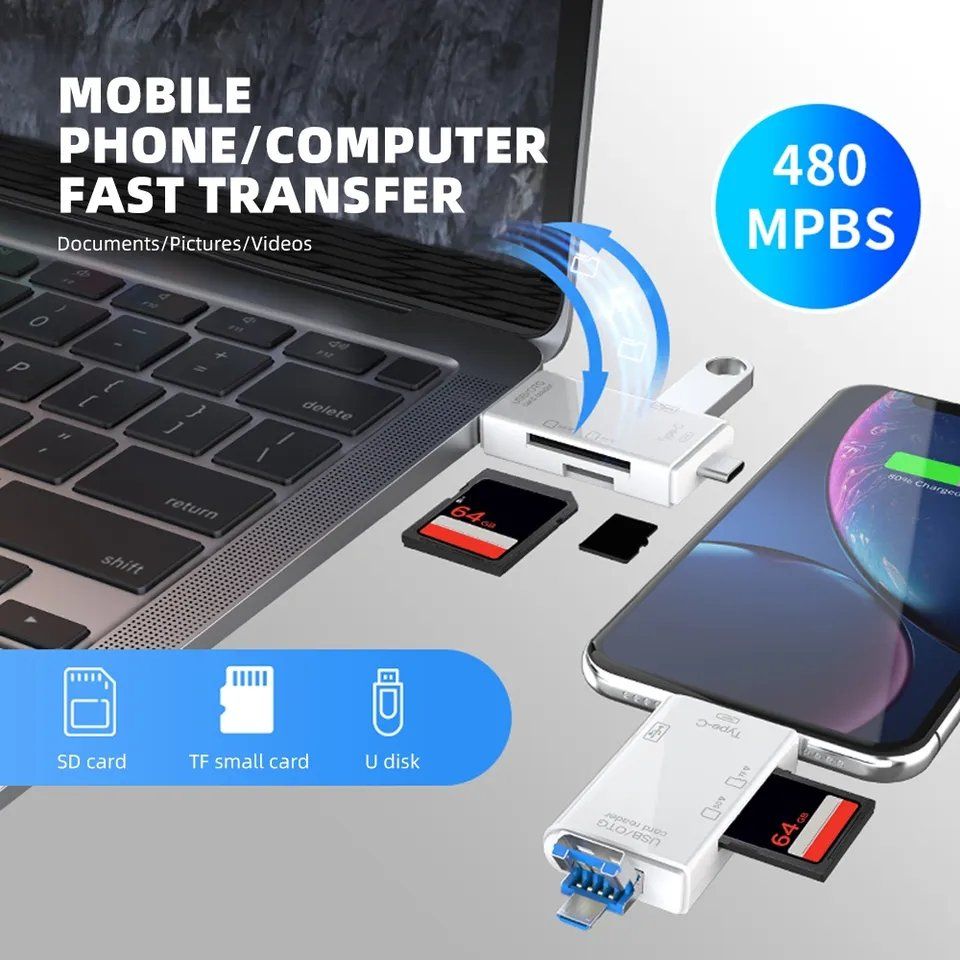 Lettori di schede: 6 in 1 USB A + C + Micro Kartenlesegerät für SD + MicroSD – Nuovo e nell'imballaggio originale da Uster venduto da -FPS- 9