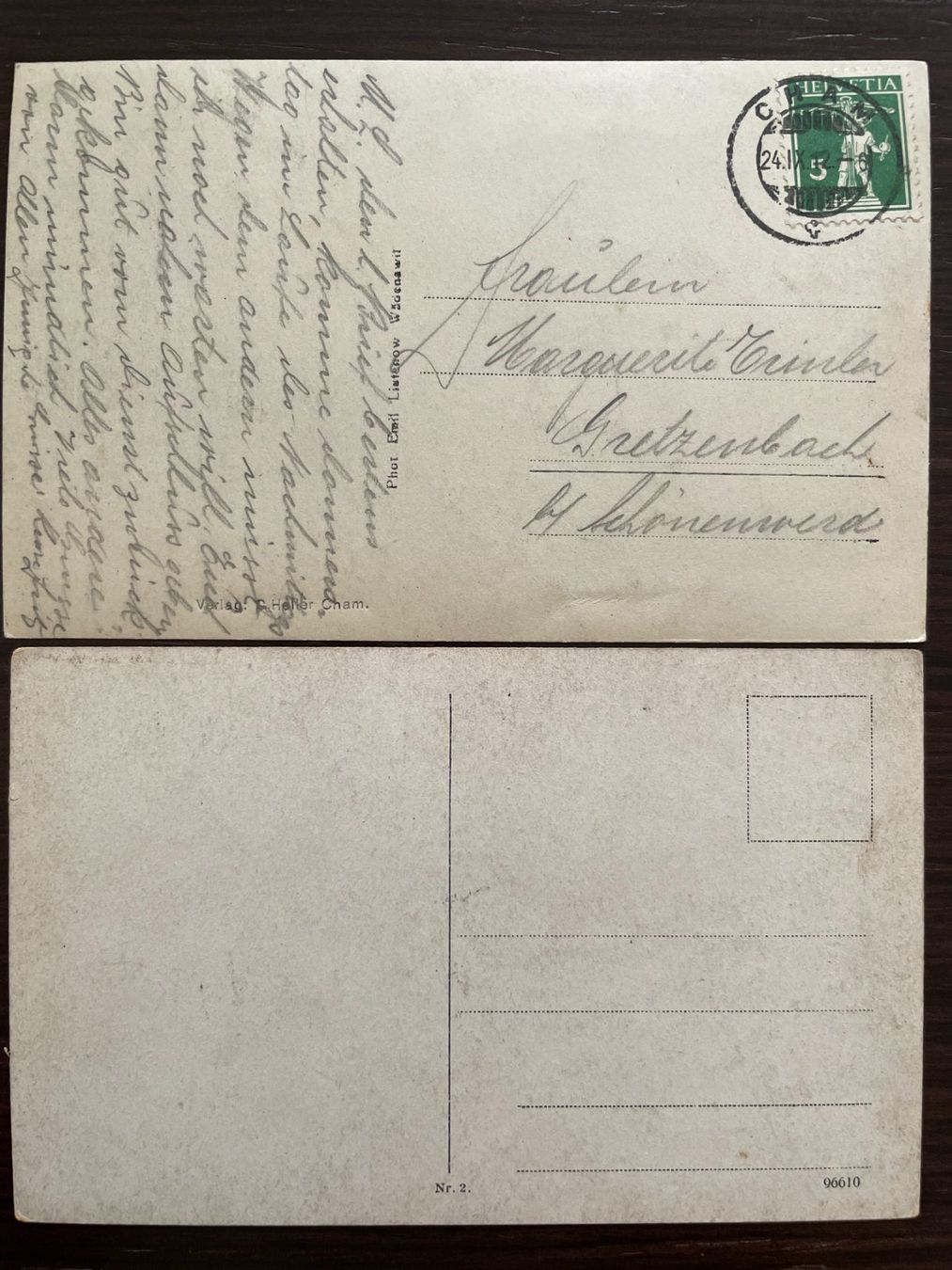 Cartoline postali: CHAM Rathaus, Kirche, Schloss, Heiligkreuz, 8 Ansichtskarten – Usato da Wald ZH venduto da TLILEF 2