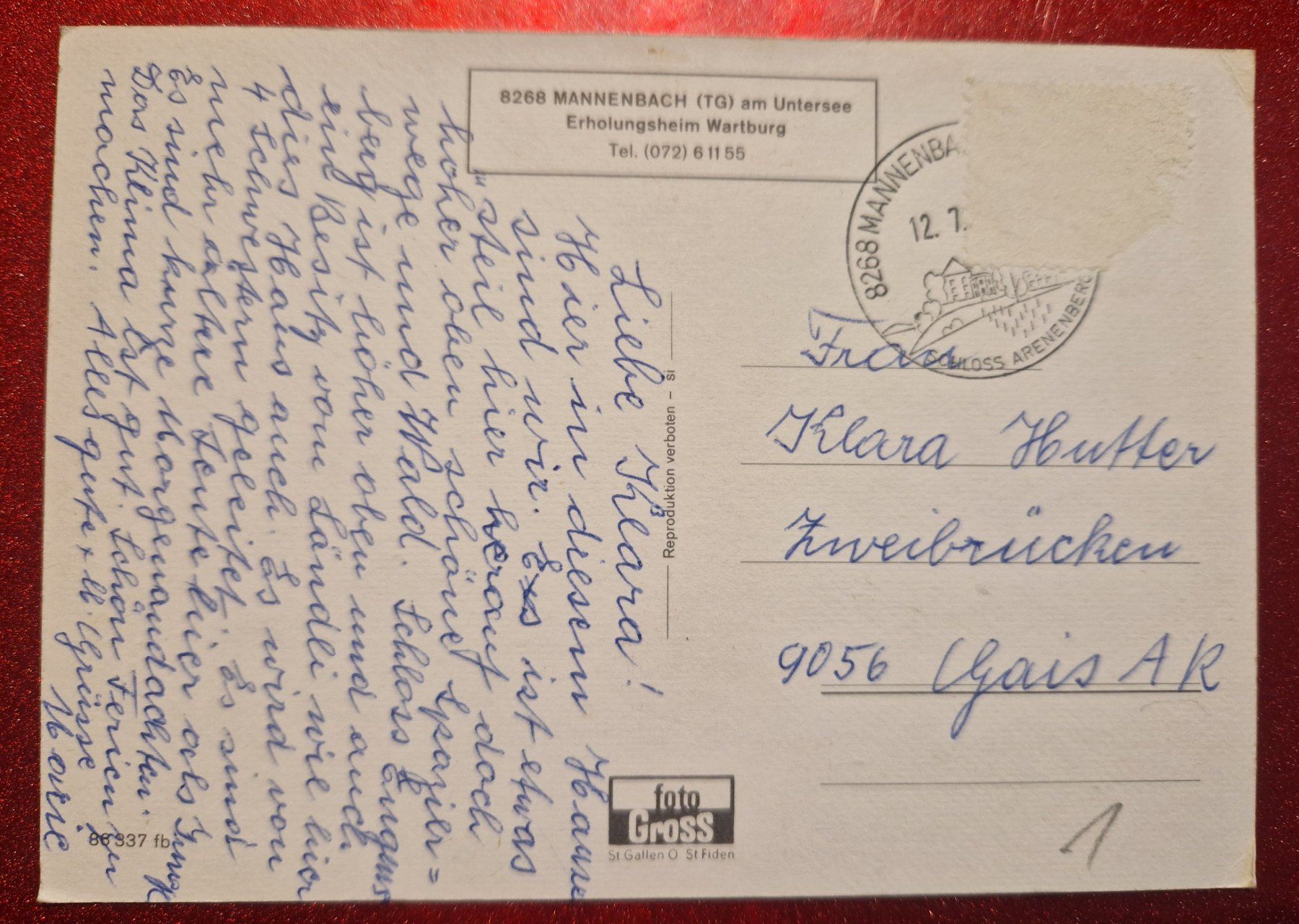 Cartoline postali: Mannenbach Erholungsheim Wartburg – Usato da Melchnau venduto da Arthurius 1