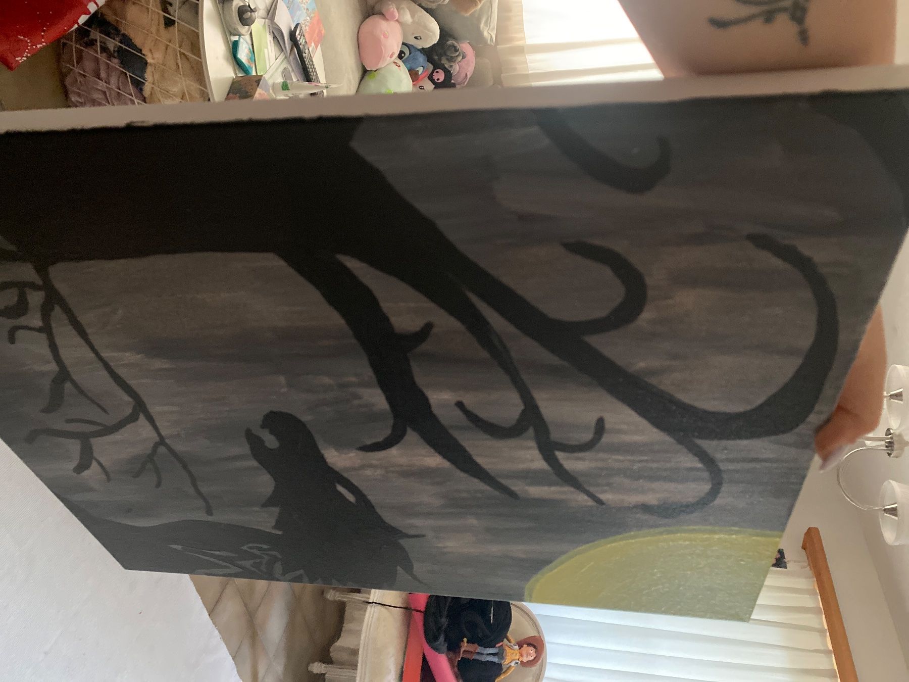 Dipinti: Bild mit Baum und Wolf im Mondschein handgemalt – Usato da Mastrils venduto da 1994Hermine 1