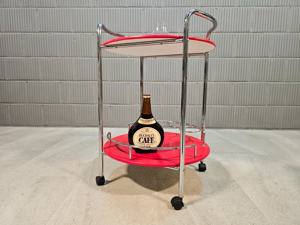 Barwagen Servierwagen mit Flaschenhalter. Bar Cart chrom-rot (Gebraucht ...
