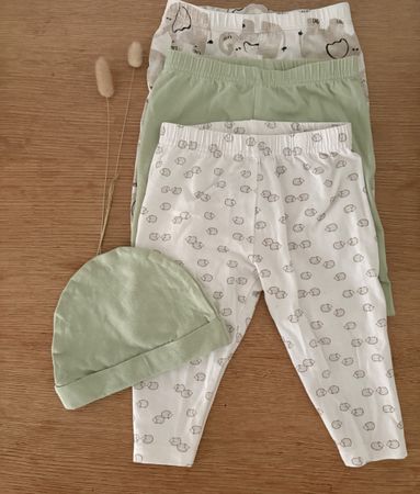 BIO 3x Babyhosen + Mütze Baby 62/68 cm