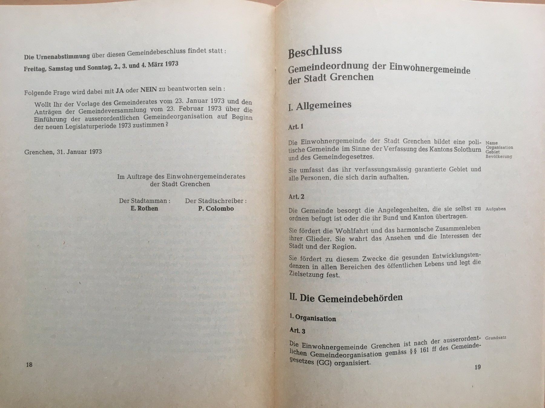Libri: Totalrevision Gemeindeordnung Stadt Grenchen (1973) – Usato da Grenchen venduto da Kogi7 4
