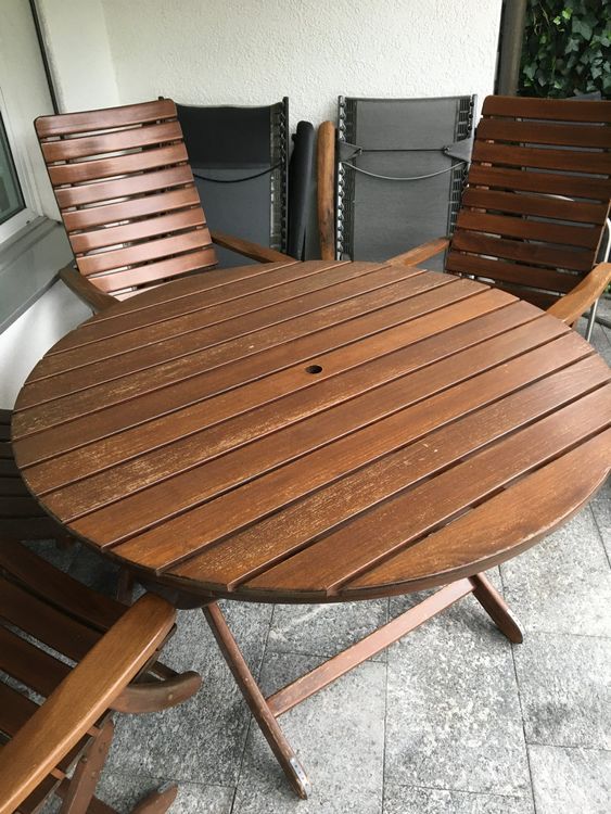 Gartentisch, Stühle Hochlehner, Hocker, Vintage HERLAG 1972 Kaufen