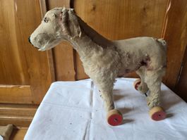 antiker Steiff Hund Figur auf Rollen Vintage Spielzeug