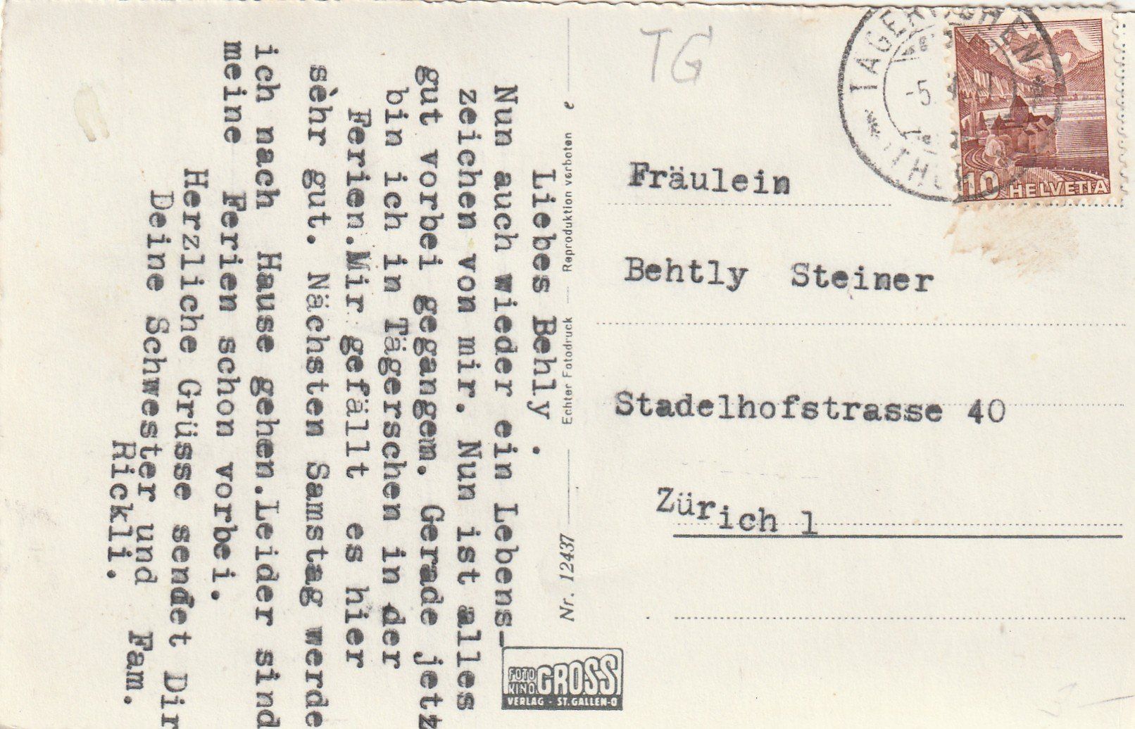 Cartoline postali: Tägerschen – Usato da Rorschacherberg venduto da fratovi2 1