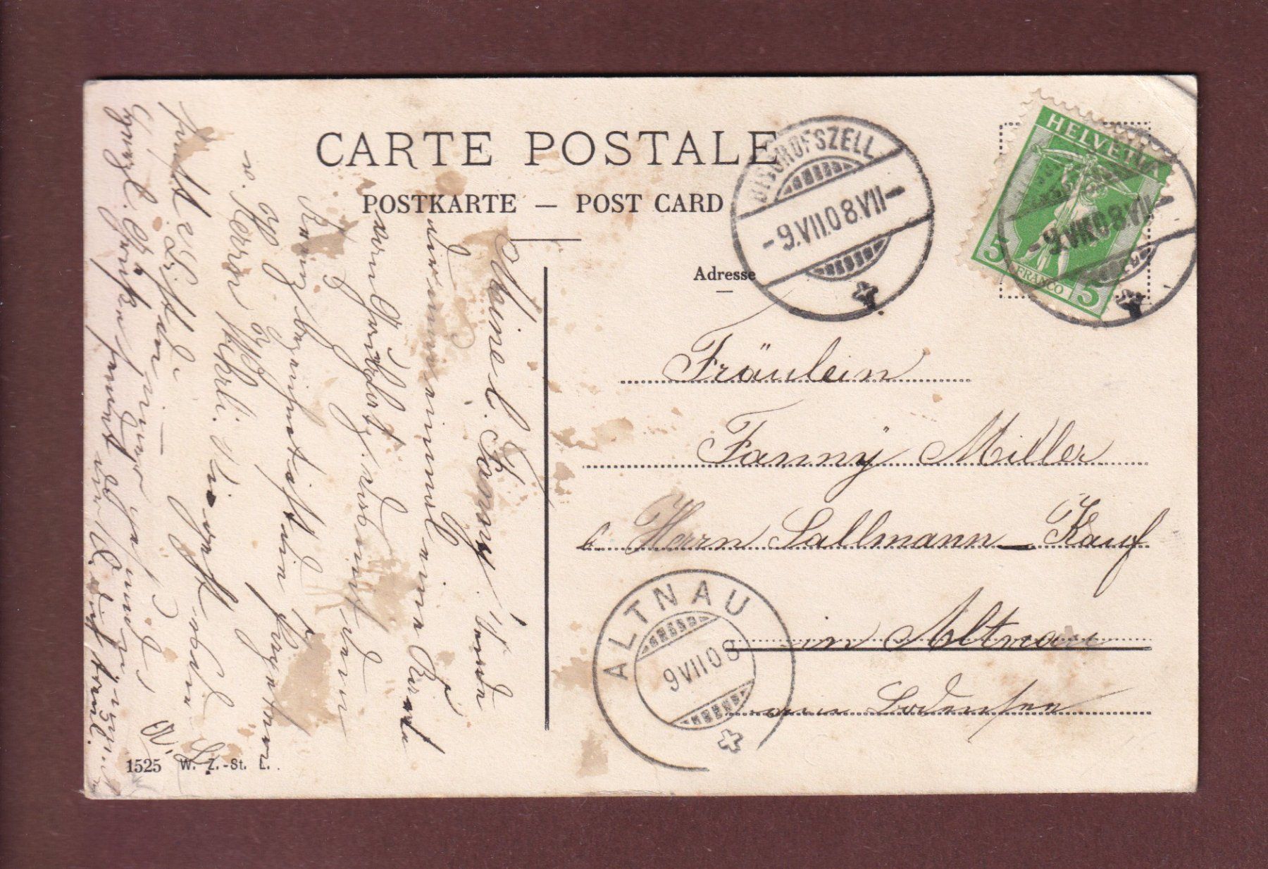 Cartoline postali: BISCHOFSZELL - Grubplatz - 1908 – Usato da Pully venduto da nicecards-shop 1