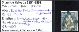 1854: Strubel 10 Rp. preussischblau, SBK 23A3, Kurzbefund