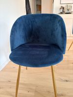 6 Esszimmerstühle Samt blau goldene Beine
