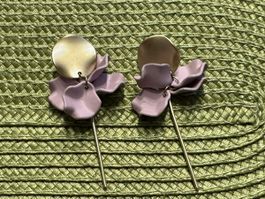 Elegante Statement Ohrringe Lila & Goldfarben