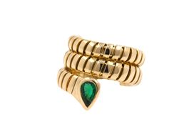 BULGARI Tubogas Emerald Smaragd Ring 18K Gelbgold *S4316