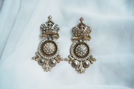 Vintage Ohrclips gross Krone Strass Perlen barock gold